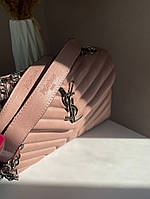 Сумка жіноча стьобана YSL Ів Сен Лоран рожева Крос-боді 0047 Отличное качество