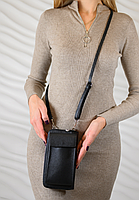 Женская кожаная сумка-кошелек через плечо "Ricambio" черная Отличное качество