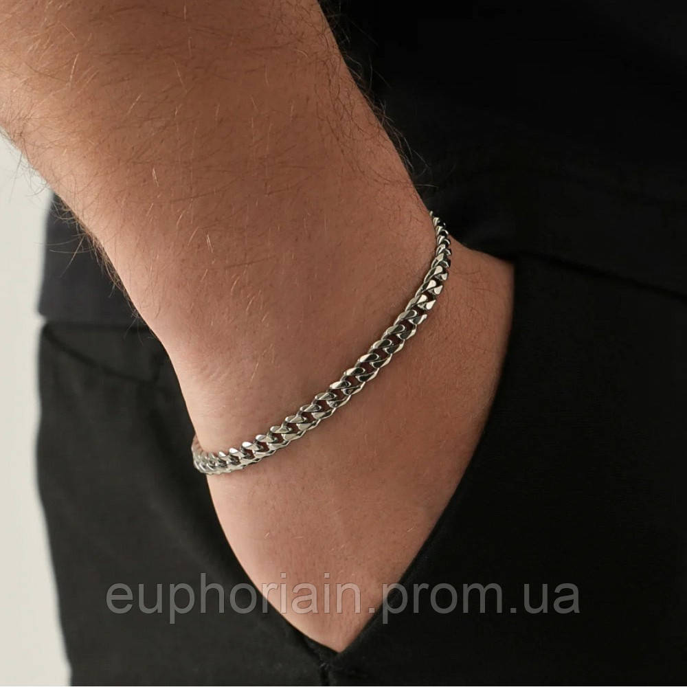 Мужской серебряный металлический браслет, цепочка на руку, стальной Отличное качество - фото 6 - id-p2079517066