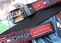 Мужской тканевый ремень Tommy Hilfiger красно-черный Отличное качество