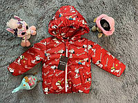 Детская весенняя куртка на девочку из красной плащевки с принтом собачек р. 86-134