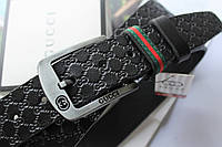 Кожаный черный ремень с тиснением Gucci Отличное качество