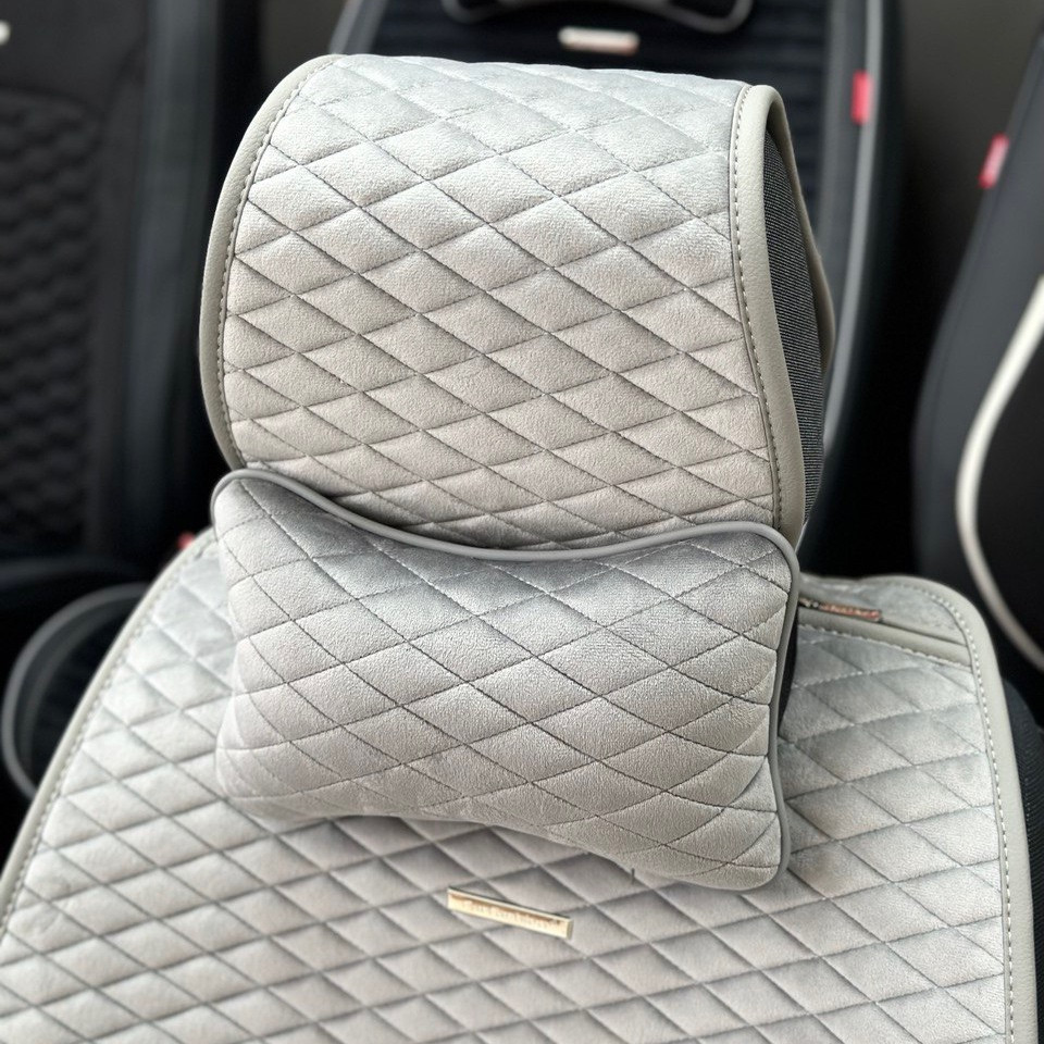 Подушка на підголовник в авто з еко-шкіри «MONACO» сірий
