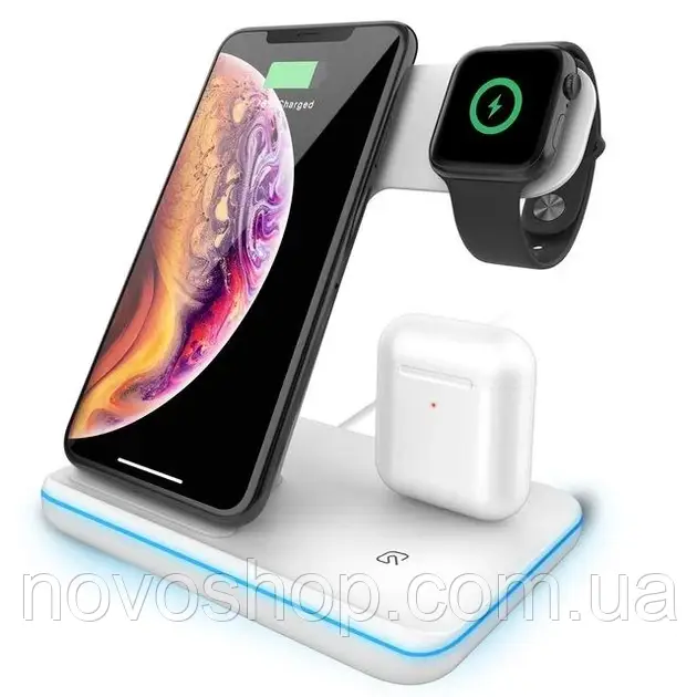 Бездротова Док станція 3 in 1 Wireless Charger Dock Station White