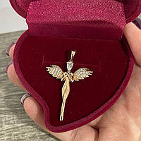 Кулон "Золотой Ангел - Хранитель" ювелирный сплав и цирконы - оригинальный подарок девушке в бархатном футляре