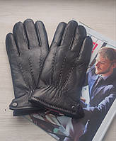 Мужские кожаные перчатки зимние, на меху, черные Отличное качество