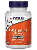 L-Карнитин, L-Carnitine, Now Foods, 1000 мг, 50 таблеток