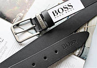 Мужской кожаный ремень Hugo Boss в коробке черный Отличное качество