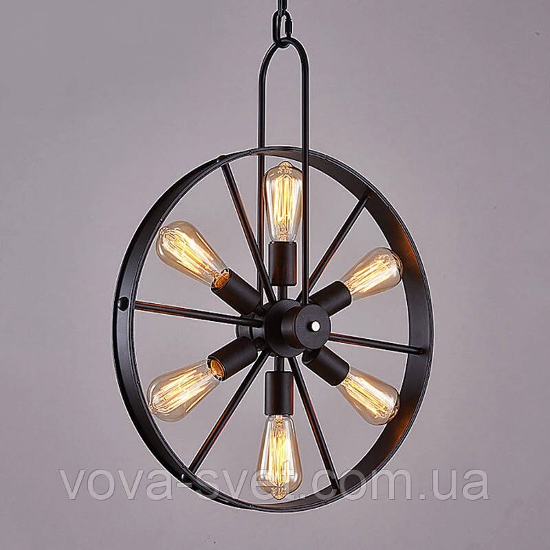 Підвісний світильник [Loft Steampunk Wheel Black Star — 6 Lamp Edisons ]