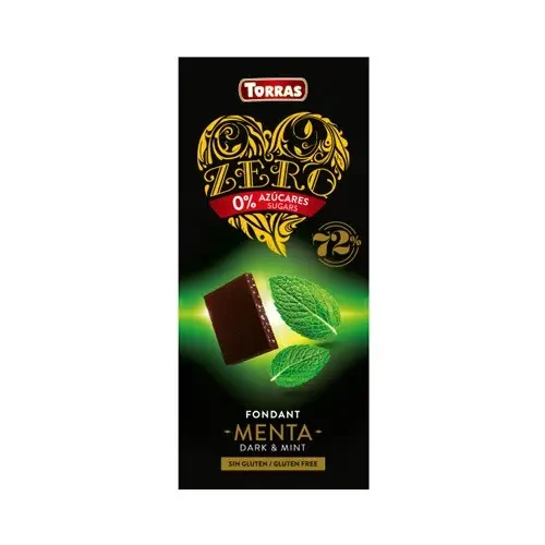 ШОКОЛАД ЧОРНИЙ БЕЗ ЦУКРУ ТА ГЛЮТЕНУ TORRAS ZERO WITH MINT З М'ЯТОЮ 100 Г