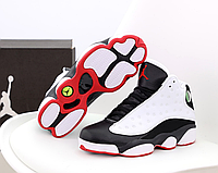 Мужские кроссовки Nike Air Jordan 13 Retro black white red flint обувь Найк Аир Джордан черно-белые красным