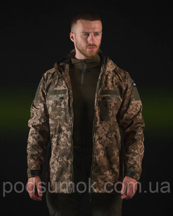 Куртка чоловіча з капюшоном демісезон Omega Softshell Піксель XS