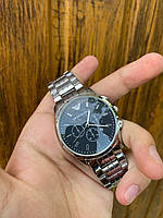 Мужские классические стильные часы на руку на металлическом ремешке серебряные Емпорио Армани / Emporio Armani
