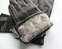 Женские кожаные перчатки "Stripes" подкладка махра black Отличное качество