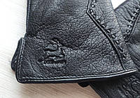 Женские кожаные перчатки из оленьей кожи, подкладка махра black Отличное качество