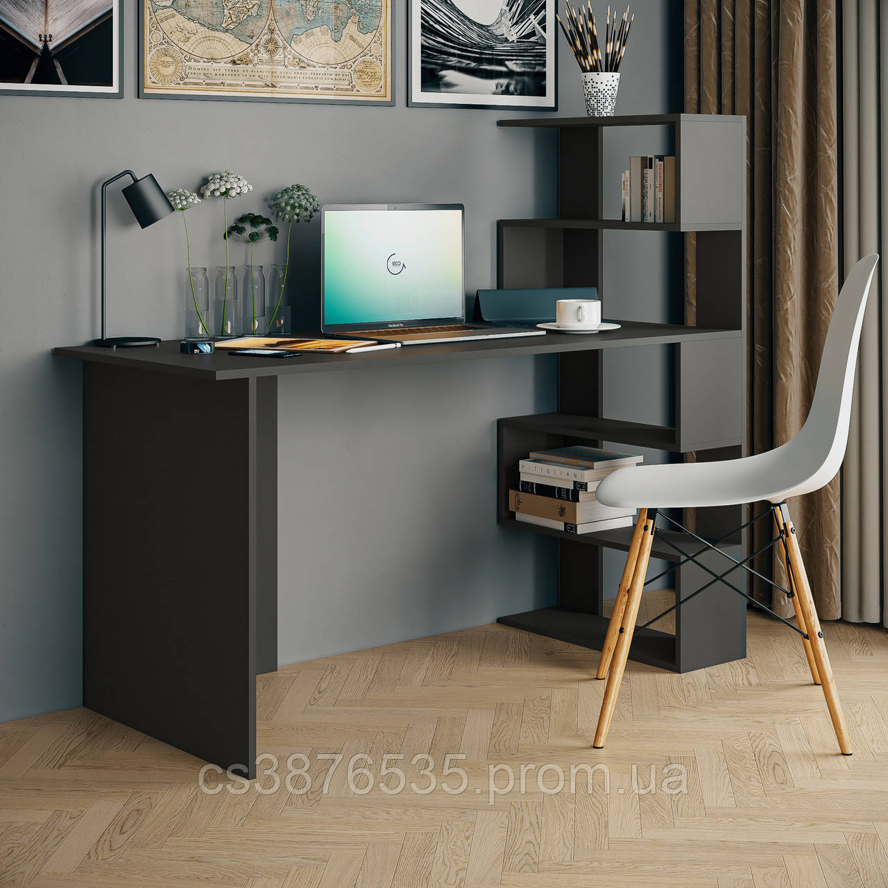 Стол компьютерный с полками справа, письменный стол для ноутбука в стиле Loft для дома и офиса - фото 2 - id-p2079744983