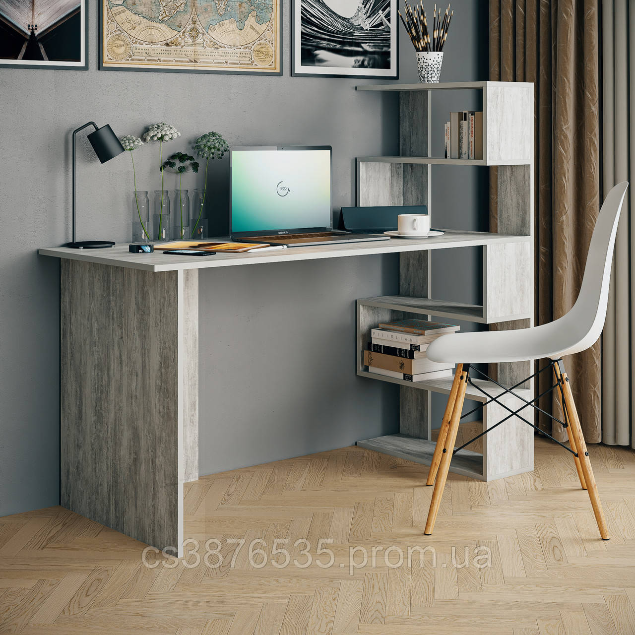 Стол компьютерный с полками справа, письменный стол для ноутбука в стиле Loft для дома и офиса - фото 3 - id-p2079744983