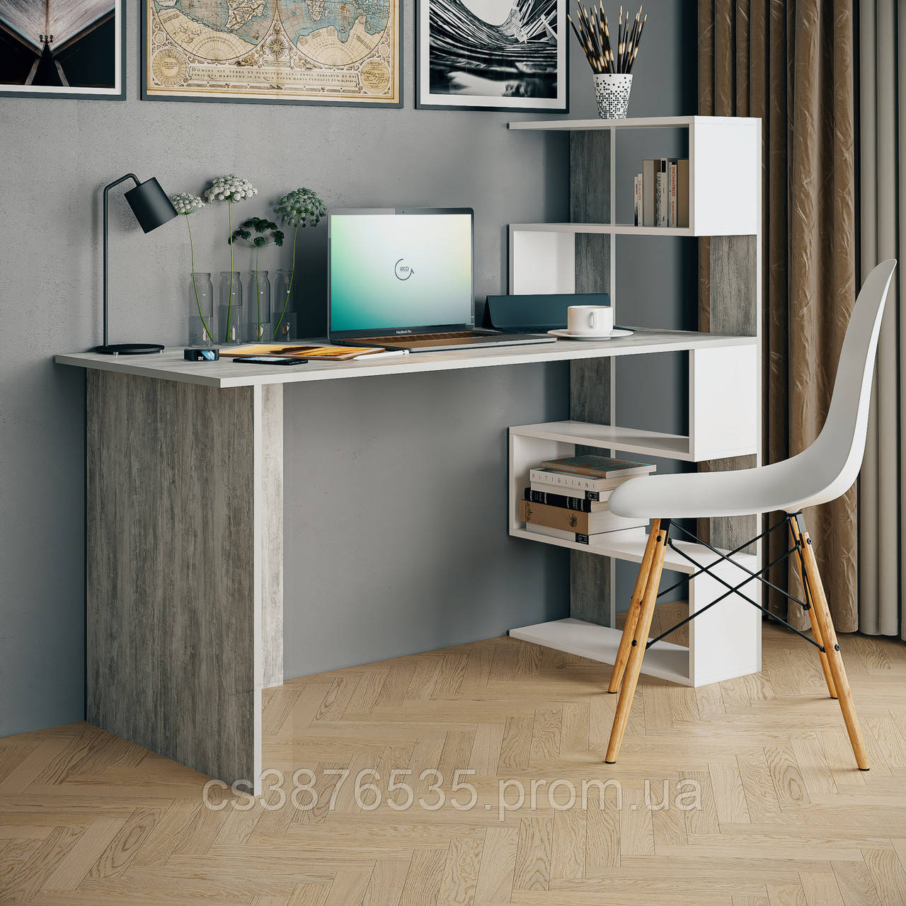 Стол компьютерный с полками справа, письменный стол для ноутбука в стиле Loft для дома и офиса - фото 4 - id-p2079744983
