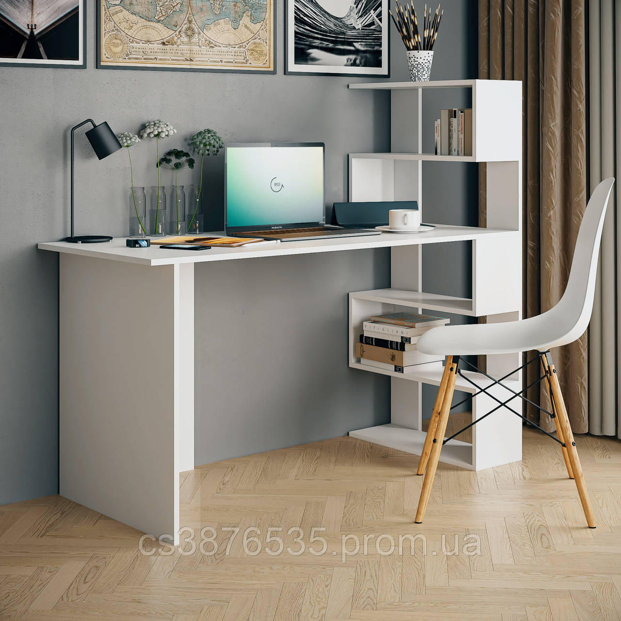 Стол компьютерный с полками справа, письменный стол для ноутбука в стиле Loft для дома и офиса - фото 5 - id-p2079744983