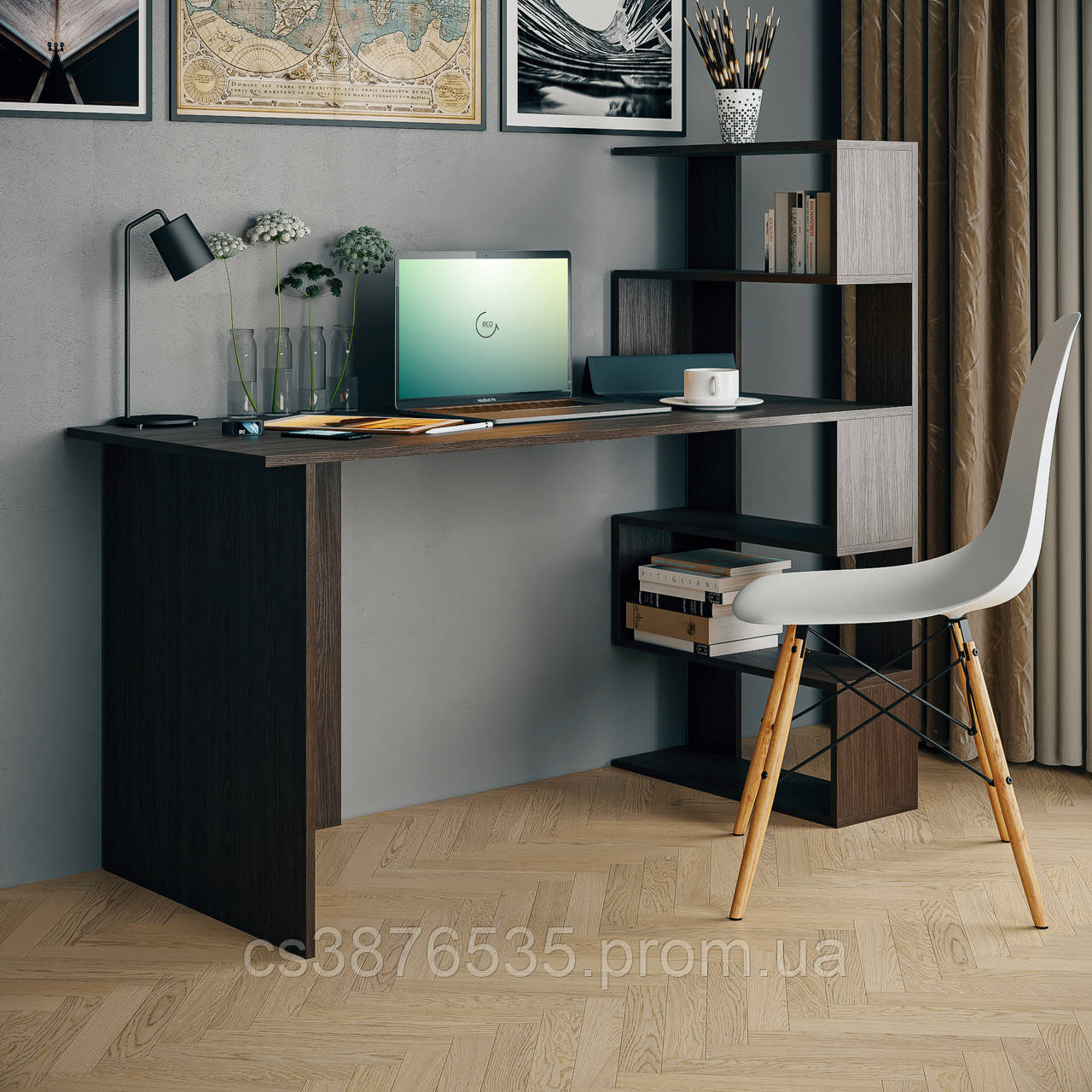 Стол компьютерный с полками справа, письменный стол для ноутбука в стиле Loft для дома и офиса - фото 7 - id-p2079744983