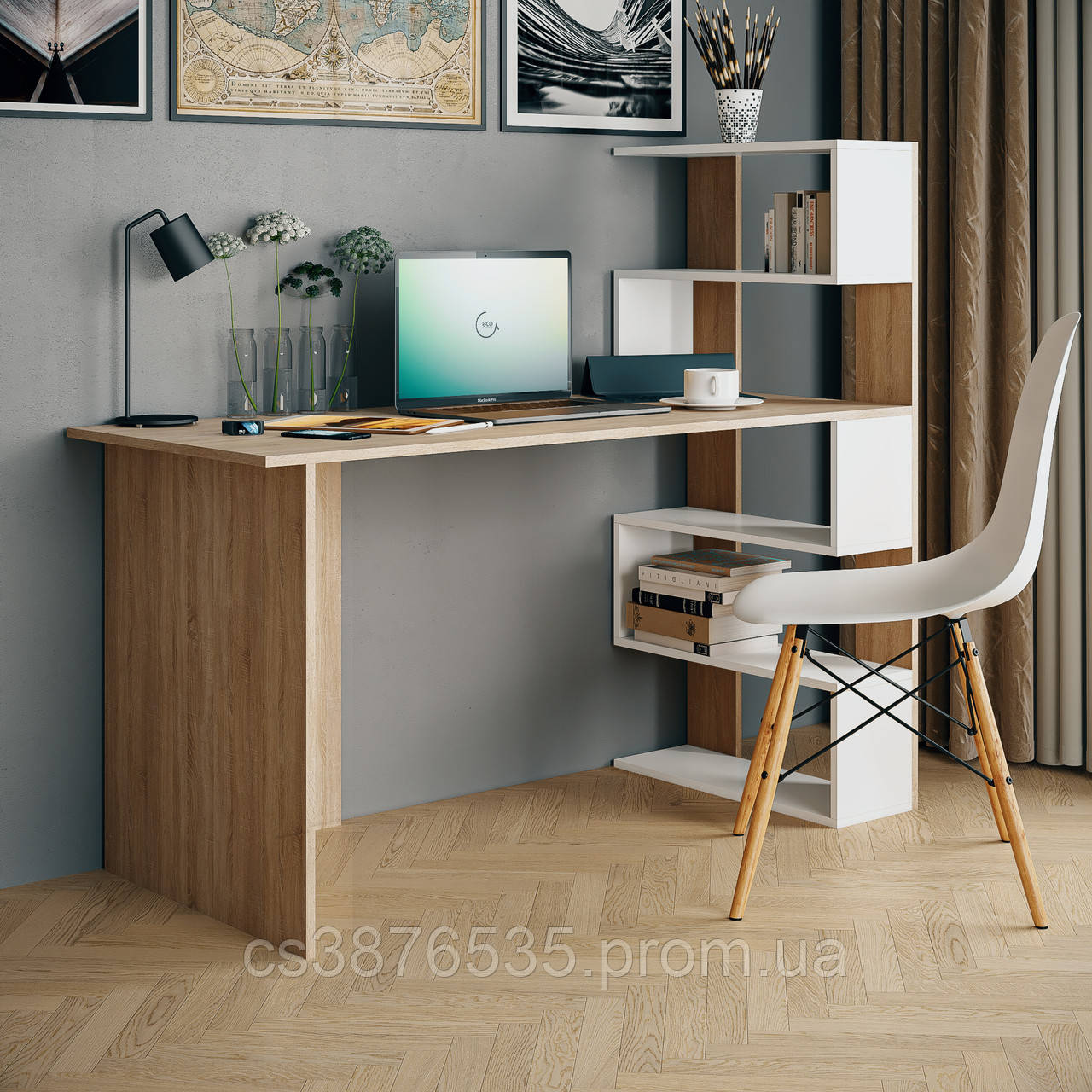 Стол компьютерный с полками справа, письменный стол для ноутбука в стиле Loft для дома и офиса - фото 9 - id-p2079744983