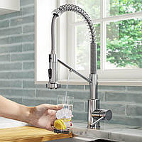 Смеситель кухонный с каналом для питьевой воды и выдвижной лейкой, хром KFF-1610
