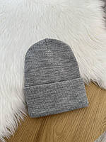 Демісезонна шапка в рубчик з відворотом, для дорослих та дітей, світло-сіра меланж
