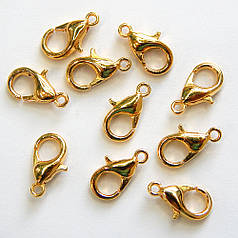 Замочок-карабін "лобстер" 10х5 мм, золото (10 шт)