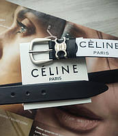 Женский черный кожаный ремень Celine 3 см пряжка матовое серебро Отличное качество