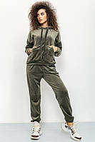 Спорт костюм женский велюровый, цвет хаки, размер L, 177R022