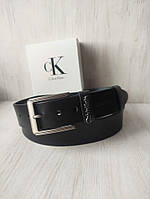 Стильный черный кожаный мужской ремень Calvin Klein Отличное качество