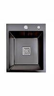 Кухонная мойка черная Platinum handmade врезная 40*50, прямоугольная из нержавейки, мойка для кухни, стальная