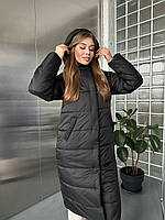 Женское стеганое Пальто пуховик длинное с капюшоном (р. 42-50) 65pt254