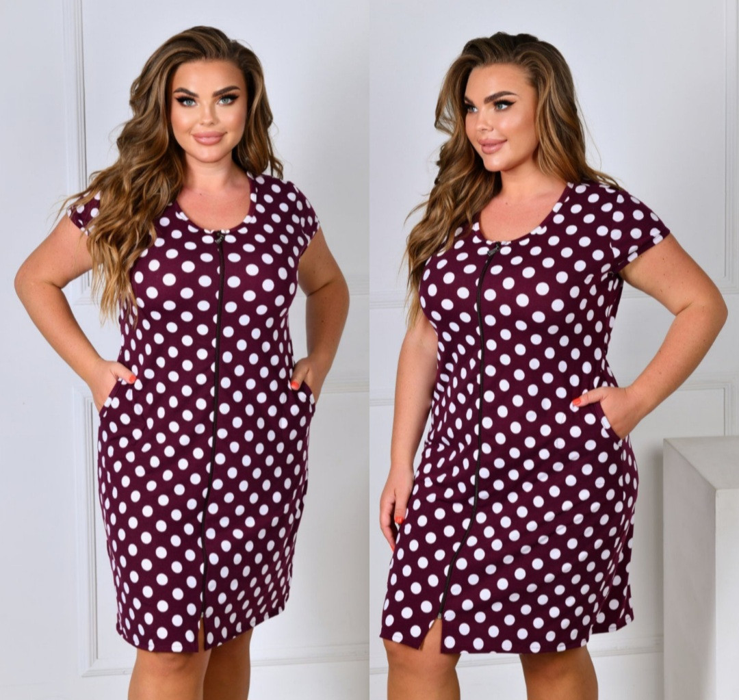 Халат віскоза в горошок бордо, фото 1