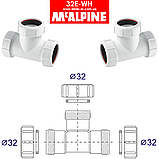 Трійник пластиковий компресійне з'єднання 32х32х32 мм з гайками 32E-WH McAlpine, фото 2