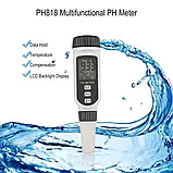 Вимірювач кислотності ph метр для води 0.00-14pH аналізатор тестер якості води PH818 у чохлі, фото 4