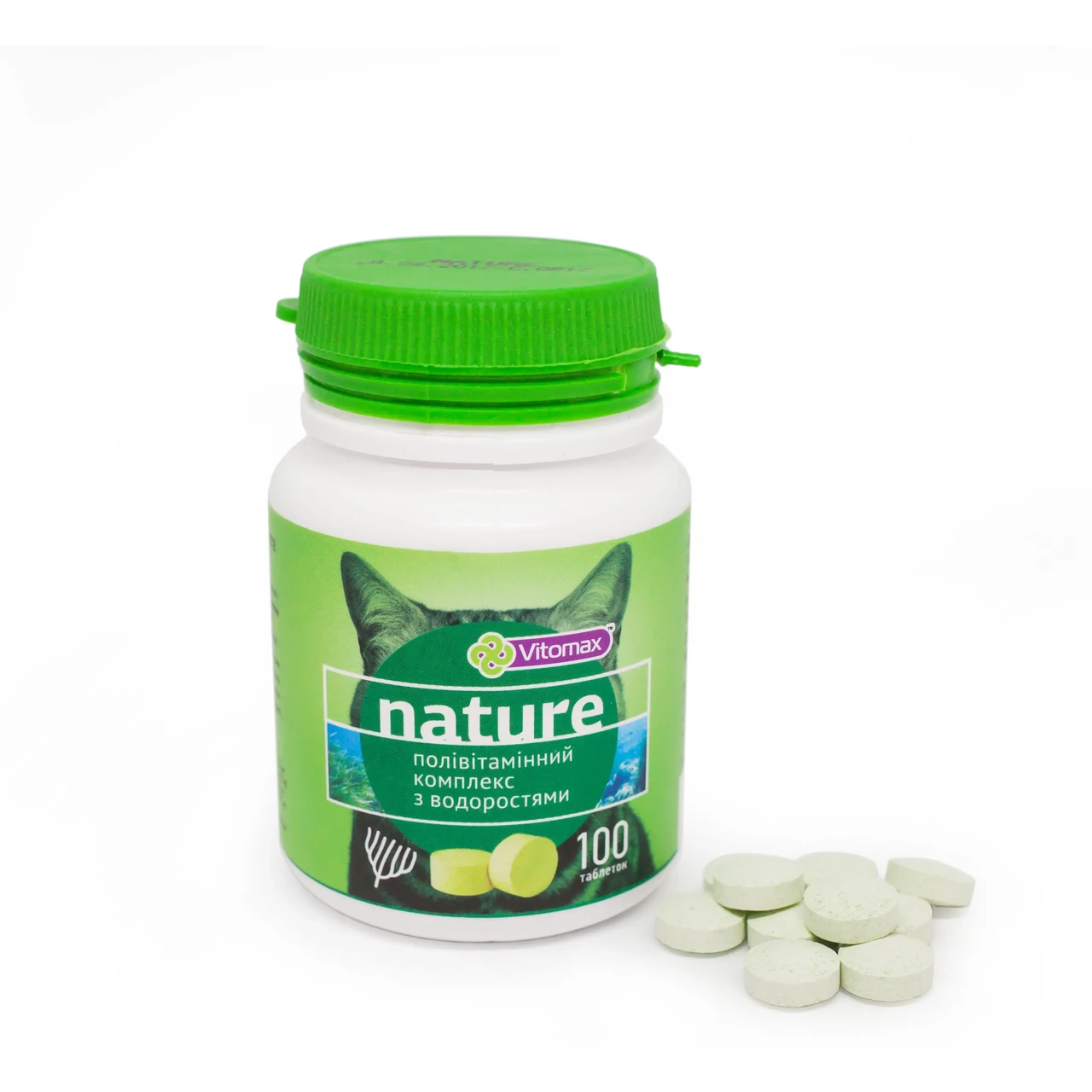 Vitomax Nature Полівітамінний комплекс для котів з ВОДОРОСТЯМИ 100 таблеток, 50 г, фото 1