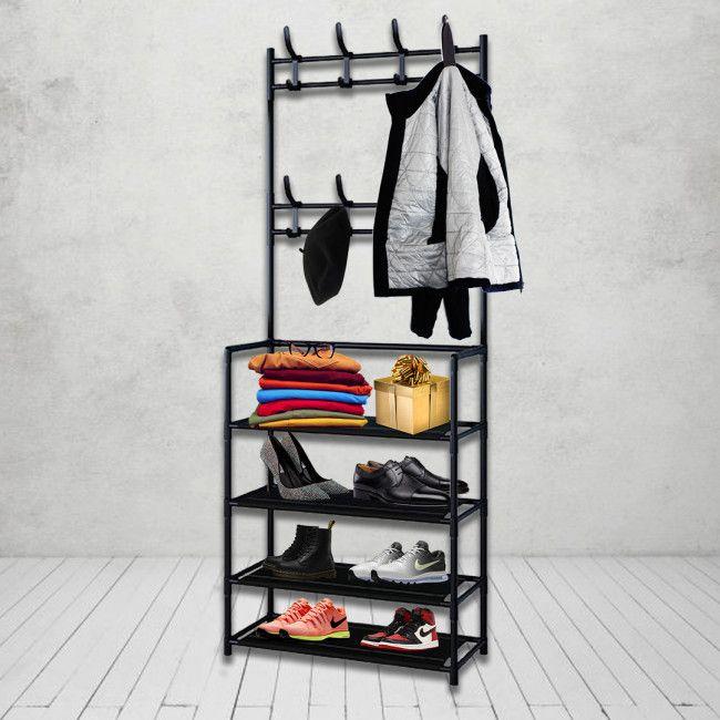 Стойка под одежду и обувь в прихожую New simple floor clothes rack, Вешалка-этажерка напольная с вешалками - фото 7 - id-p2079820575