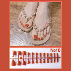 Однотонні накладні нігті для педикюру - оранжево-червоні (для пальців ніг) 10