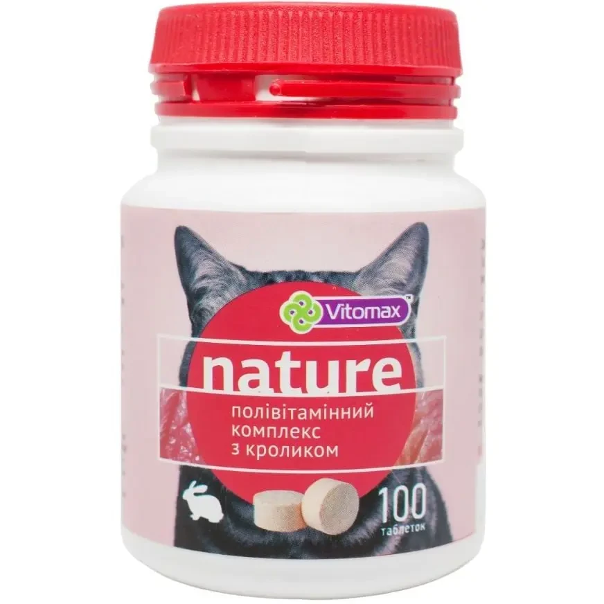 Фото - Ліки й вітаміни Vitomax Nature Поливитаминный комплекс для котов с КРОЛИКОМ 100 таблеток, 