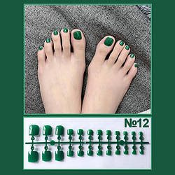 Однотонні накладні нігті для педикюру - зелений (для пальців ніг) 12