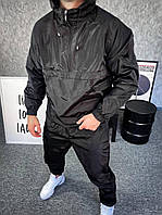 Спортивний костюм чоловічий з капюшоном плащівка з підкладкою чорний