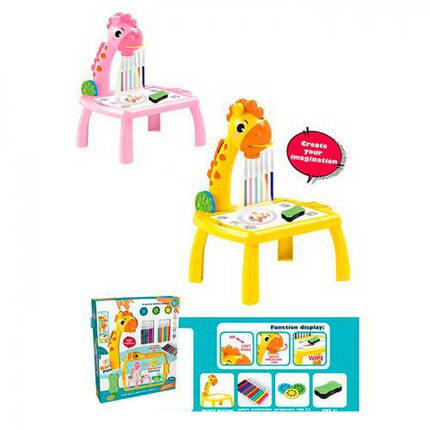 KM22-10MT Проєктор жираф, 20-15,5-28 см, світло, слайди, фломастери, губка, 2 кольори, на батарейці, фото 1