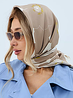 Женский платок бежевый, коричневый, молочный, легкий шарф, демисезонный платок на голову, платок 90 см