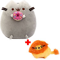 Набор Мягких игрушек 2Life Пушин кэт с пончиком 23х25 см Серый и Pusheen cat 8х7 см с Львом Оранжевый v-11597