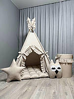 Вигвам Бежевый домик 4 БОНБОН с Корзиной, Полный комплект, детская палатка, детский вигвам, палатка детская