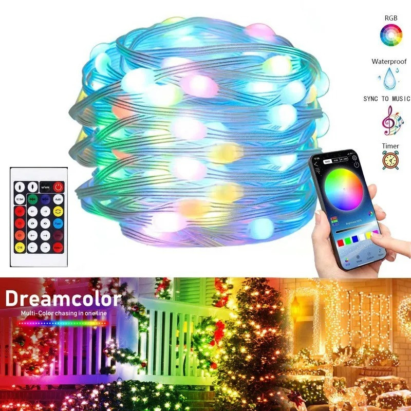 Розумна гірлянда нитка крапля роси RGB Bluetooth + пульт від USB 10м 100 Led 5050 музична, APP, вологозахист