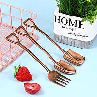 Десертний набір столових приборів - 2 лопати і виделка з нержавіючої сталі, Срібло