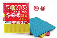Серветка губчаста універсальна з натуральної целюлози Bonus Sponge Cloth 1 упаковка / 3 шт