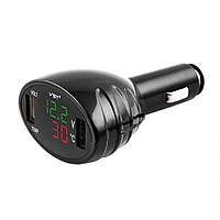 Автомобільний термометр вольтметр в чорний прикурювач з USB VST 708-2